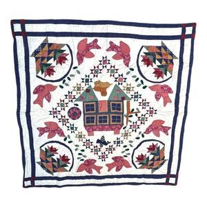 Handmade Quilt Country Birds Golden Retrievers House Design & Dog 54" x 53.5"